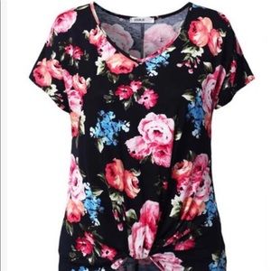 Doublju Navy & Rose Floral Knotted NWOT